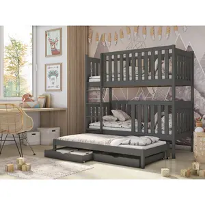 Hirschman Single (3 ') Bunk Bed with Drawers Graphite