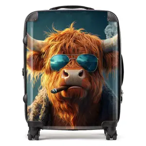 Highland Cow With Glasses Suitcase - Large