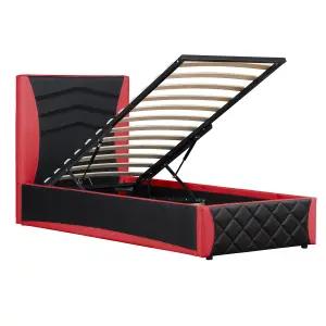 Galaxy Ottoman Storage LED Headboard Gaming Single Bed Frame (Black and Red)