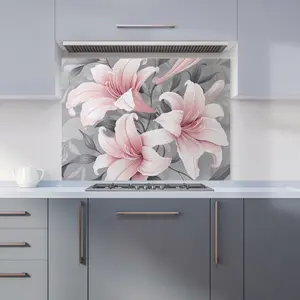 Pink Lilies On Grey Kitchen Splashback