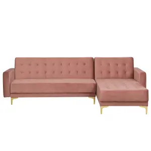 Corner Sofa ABERDEEN Pink Velvet Left Hand