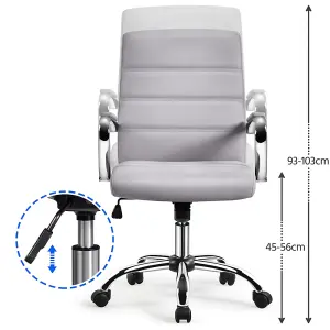 Yaheetech Height Adjustable PU Leather Office Chair with Armrests - Light Grey