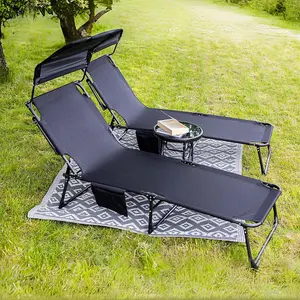 Reclining Sun Lounger with Side Storage Bag - Sun Shade Roof Canopy and 4 Adjustable Modes Chair