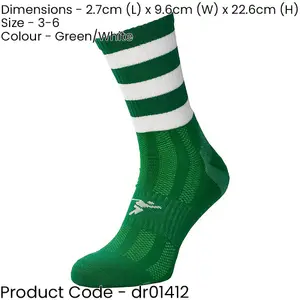 JUNIOR Size 3-6 Hooped Stripe Football Crew Socks GREEN/WHITE Training Ankle