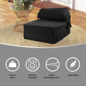 Cord Material Fold Out ZBed Chair Sofa Lounger With Pillow - Black