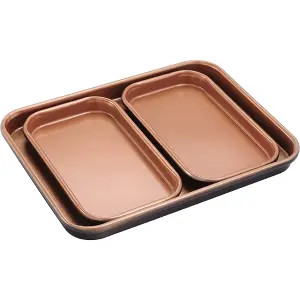 Cera Titanware One Shelf Baking Tray Set - 1 Large & 2 Small Carbon Steel Stackable Oven Trays with Non-Stick Coating