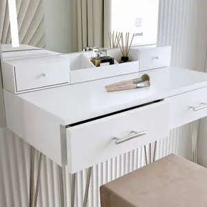 Sophia White Dressing Table with Touch Sensor LED Mirror