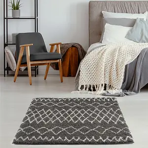 Moroccan Dark Grey Shaggy Living Room Rug 940