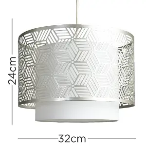 ValueLights Eugene White and Grey Geometric Design Cylinder Ceiling Pendant Light Shade