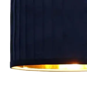 First Choice Lighting Set of 2 Sundance Navy Blue Velvet Pleated 30cm Lamp Shades with Gold Inner