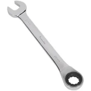 High-Performance 24mm Ratchet Combination Spanner - Chrome Vanadium Steel with 72 Tooth Ratchet Ring