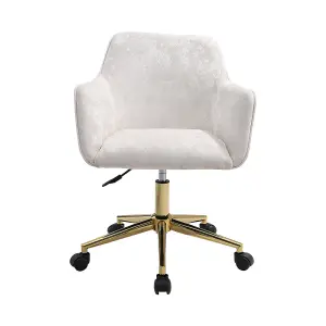 Off White Home Office Chair Velvet Effect Swivel Computer Desk Chair with Armrest