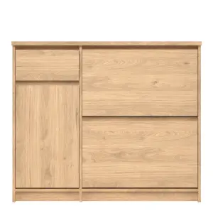 Naia Shoe Cabinet with 2 Shoe Compartments, 1 Door and 1 Drawer in Jackson Hickory Oak