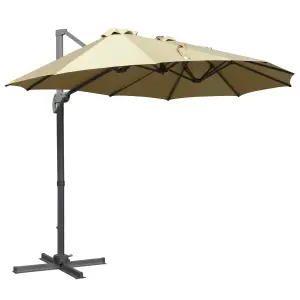 Outsunny 4.5 m Double Garden Parasol Umbrella Crank Handle Khaki