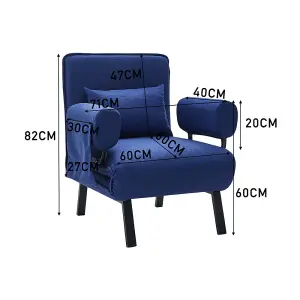 Blue Linen Upholstered 3-in-1 Lounge Armchair Sofa Chair and Sofa Bed with Pillow