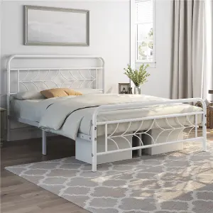 Yaheetech White 4ft6 Double Metal Bed Frame with Sparkling Star Design Headboard and Footboard