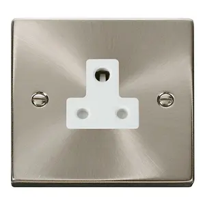 Satin / Brushed Chrome 1 Gang 5A Round Pin Socket - White Trim - SE Home