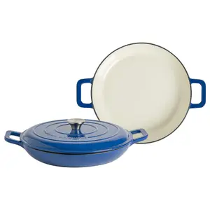 Argon Tableware - Cast Iron Shallow Casserole Dishes - 2.3 Litre - Pack of 2 - Midnight Blue