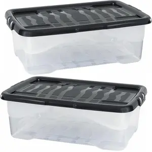 1 x 30 Litres Clear Transparent Base Curve Storage Container With Black Lids For Home & Office