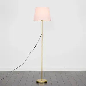 ValueLights Modern Standard Floor Lamp In Gold Metal Finish With Pink Tapered Shade - Includes 6w LED GLS Bulb 3000K Warm White