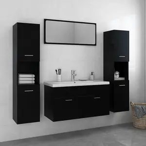 Berkfield Bathroom Furniture Set Black Engineered Wood