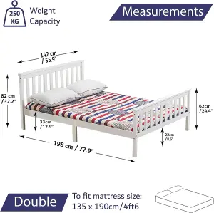 White Wooden Bed Frame Double 4ft6 Slatted Bed