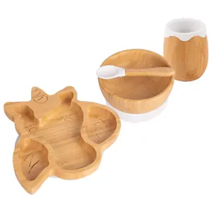 Tiny Dining - Unicorn Bamboo Suction Baby Feeding Set - White - 4pc