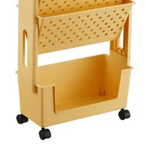 5-Tier Bookshelf Book Rack Small, Plastic Storage Trolley Cart  - Yellow