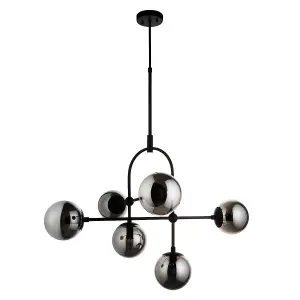 Luminosa Trieste Globe Pendant Ceiling Light Matt Black, Smoked Mirror Glass