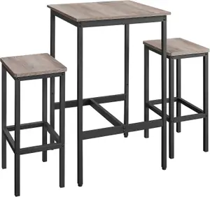 VASAGLE Bar Table and Chairs Set, Square Bar Table with 2 Bar Stools, Dining Pub Bar Table Set, Heather Greige and Ink Black