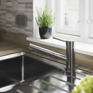 GoodHome Abruzzo Stainless steel effect Kitchen Pull-out Tap