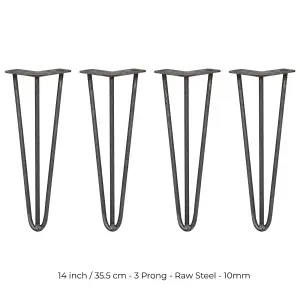 4 x Hairpin Leg - 14 - Unfinished - 3 Prong - 10mm