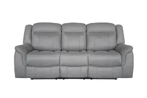 DOVER 3 Seater Manual Recliner in Grey Faux Suede