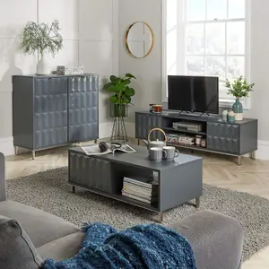 Home Source Siena Grey High Gloss TV Media Entertainment Stand Storage Unit