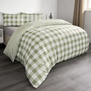 Gingham Duvet Cover Reversible Bedding Set, Sage - King