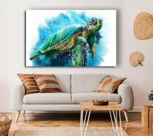 The Sea Turtle Watercolour Canvas Print Wall Art - Medium 20 x 32 Inches