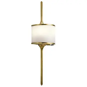 IP44 Twin Wall Light Mid Way Integral Glass Shade Natural Brass LED G9 3.5W