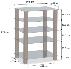 Centurion Supports TRINITY Black 5 Shelf with Walnut Legs Flat Screen TV Rack Glass Stand