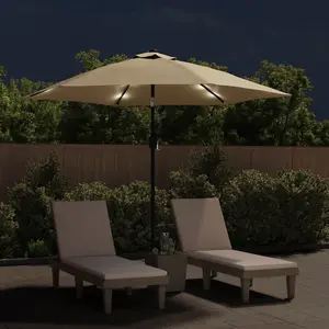 Berkfield Outdoor Parasol with LED Lights and Steel Pole 300cm Taupe