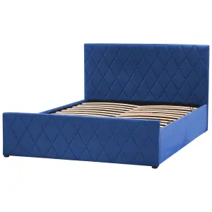 Velvet EU Double Size Ottoman Bed Blue ROCHEFORT