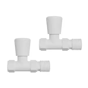 Right Radiators 15mm x 1/2" White Straight Lockshield Valve Towel Rail Radiator Valves Central Heating Taps