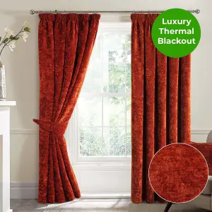 Home Curtains Camden Luxury Crushed Chenille Lined Blackout 45w x 54d" (114x137cm) Terracotta Pencil Pleat Curtains (PAIR)