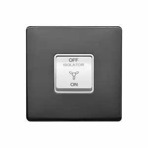 Black Nickel Screwless Plate 10A 1 Gang 1 Way 3-Pole Fan Isolator Switch - White Trim - SE Home