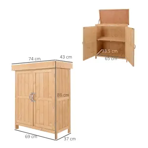 Outsunny Wooden Garden Shed Double Door Tool Storage House, 74x43x88cm, Natural