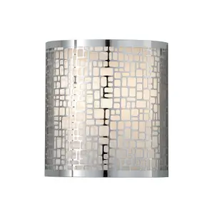 Wall Light Laser Cut Metal Shade Off White Silk Inner Shade Chrome LED E14 60W