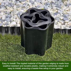 9 Metres Black Flexible Plastic Lawn Edging Durable, Weatherproof, and Frost-Resistant  15cm Height