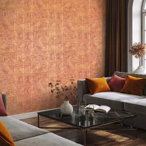 Galerie Pepper Raffia Orange Shimmer Geometric Diamond Wallpaper