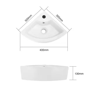 White Triangle Ceramic Wall Mount Counter Sink 43.5cm x 32cm x 13cm