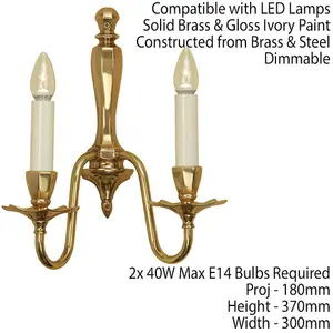 Luxury Traditional Twin Wall Light Solid Brass & Ivory Candelabra Dimmable Lamp