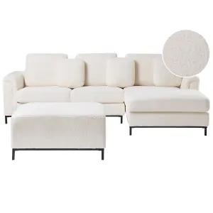 Left-Hand Corner Sofa with Ottoman OSLO White Boucle 5 Seater Left Hand